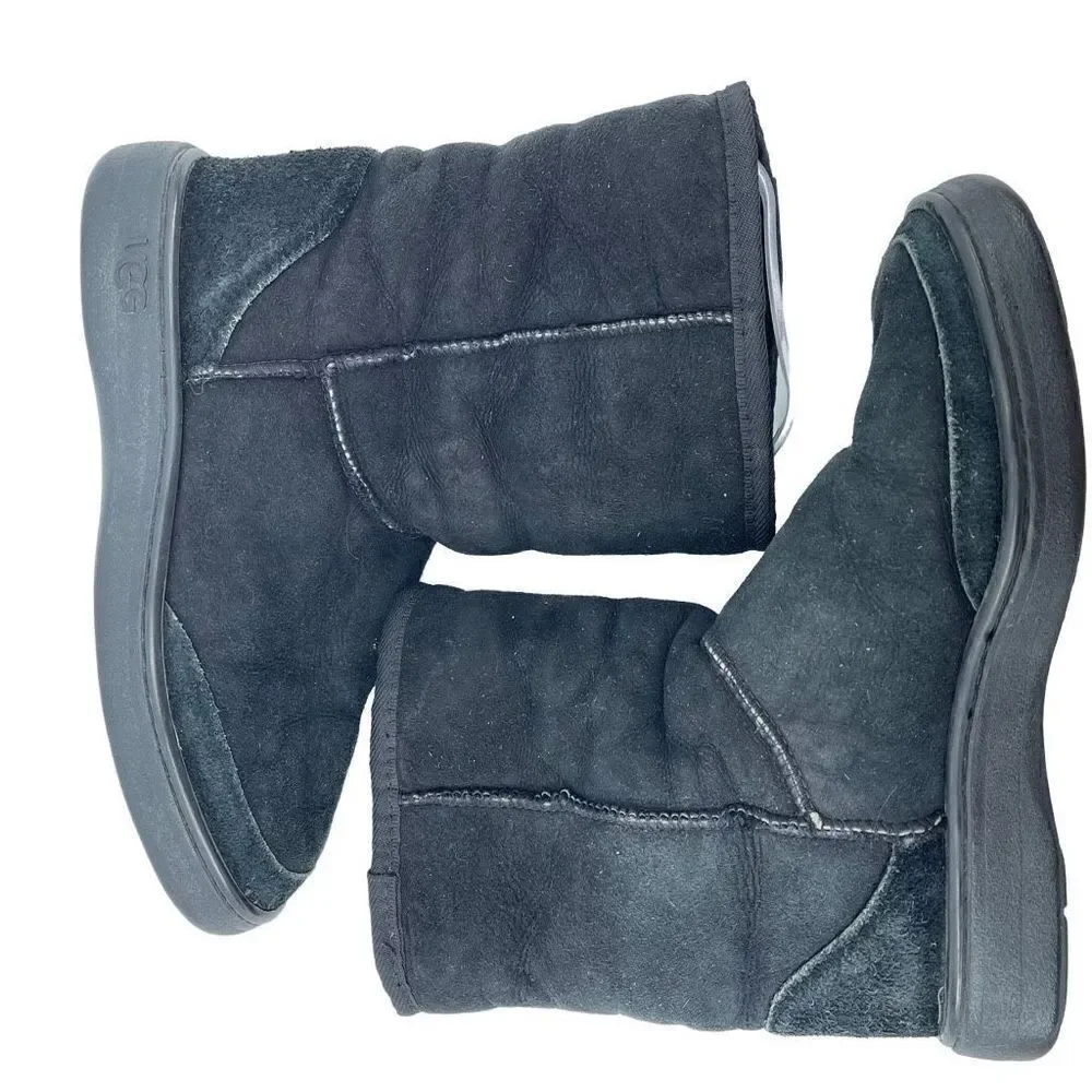 UGG Australia Womens Boots Suede Sheepskin Lined Mid Calf Leather Black M8-L9